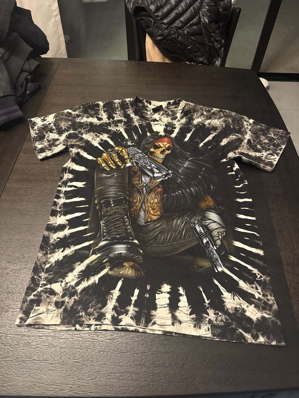 Survivors Biker Skull with Guns Tie Dye Glow in the Dark T-Shirt
